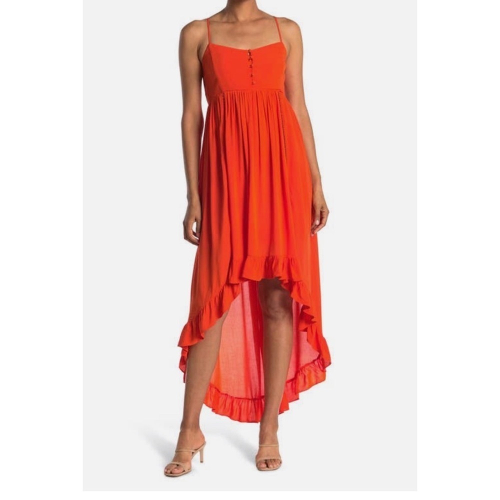 BB Dakota Women’s Dress‎ Orange Ruffle High Low Hem New with Tags L